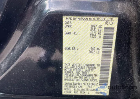 2014 Nissan Altima z USA, uszkodzony, nr VIN 1N4BL3AP4EC903082